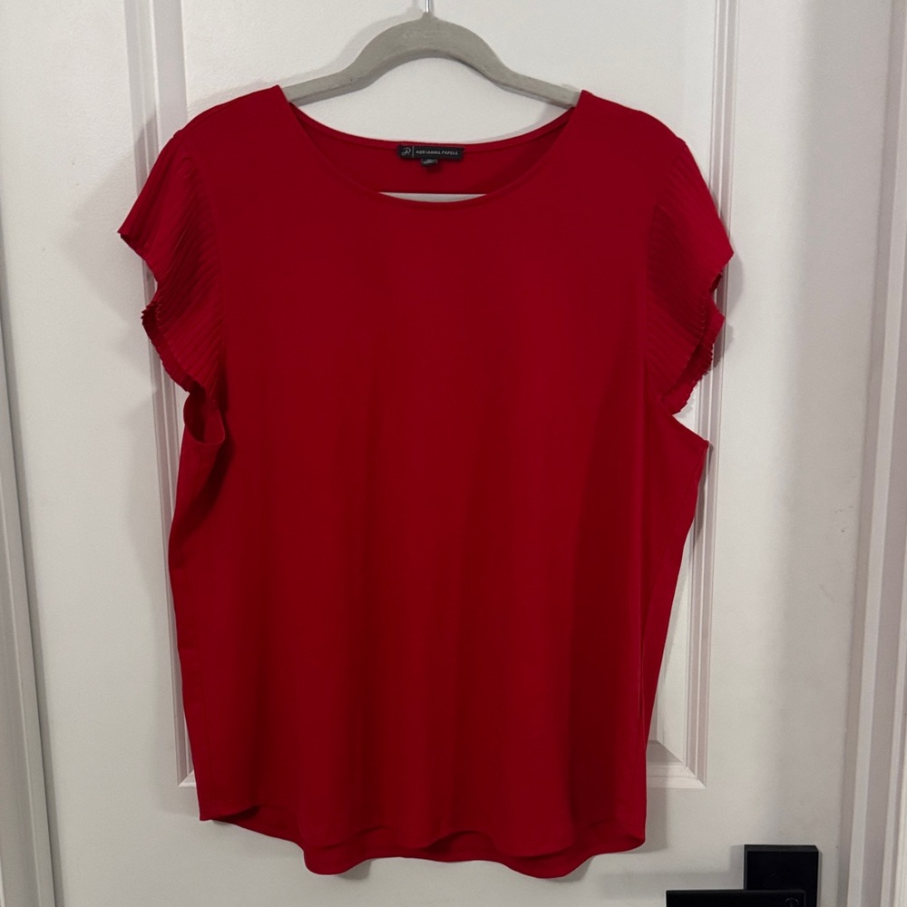 Adrianna Papell Red Blouse with Pleated Sleeves